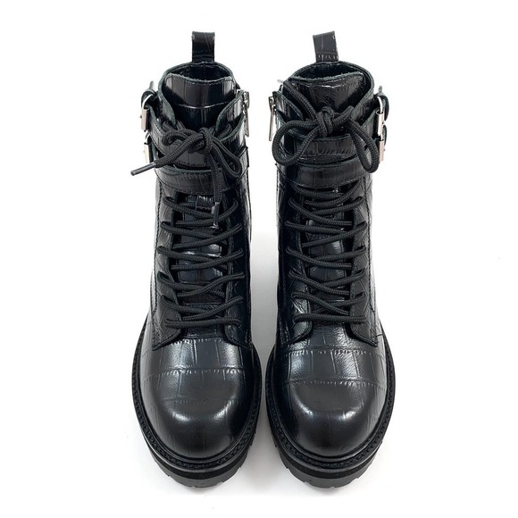NWOT MARC FISHER black platform crocodile leather combat boots - Picture 6 of 11